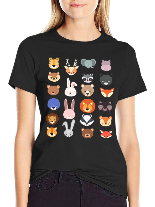 Animal Faces Graphic Tee - Black T-Shirt