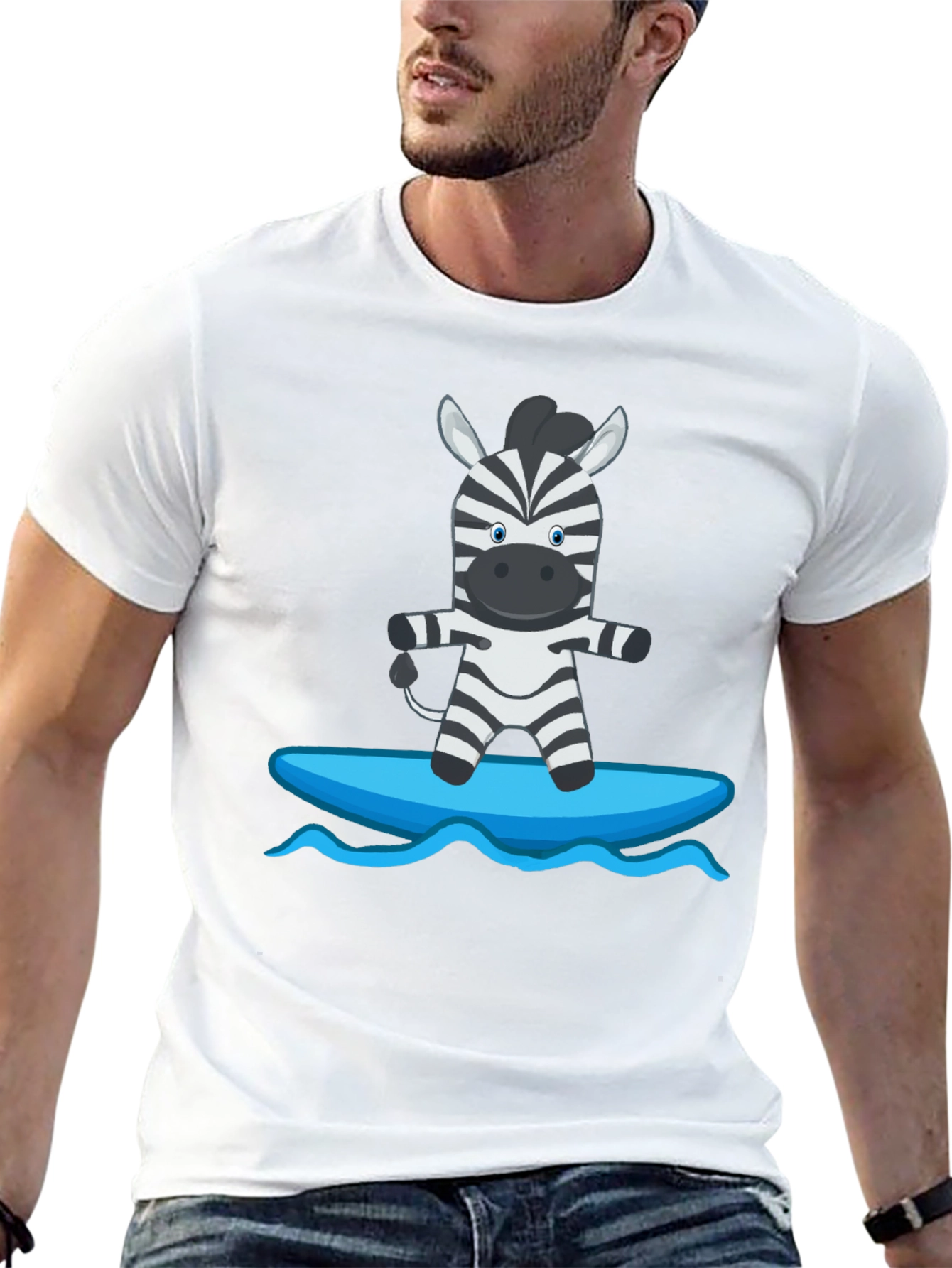 Zebra Surfing Graphic Tee - Black Cotton Casual T-Shirt