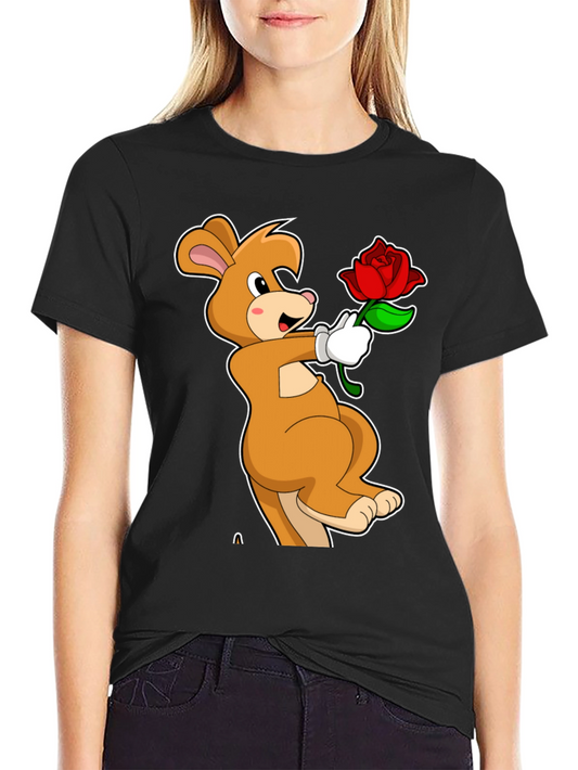 Cartoon Kangaroo Rose Graphic T-Shirt