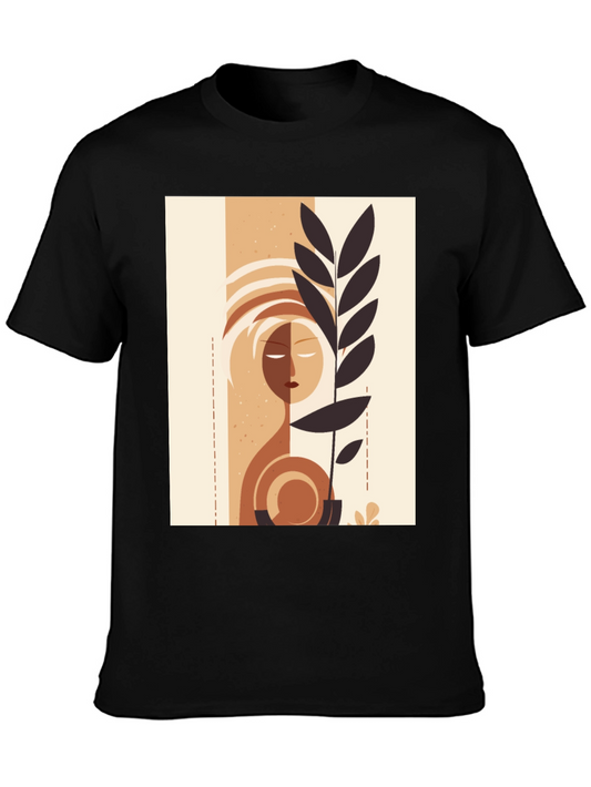 Abstract Face & Plant Graphic Tee - Stylish Minimalist Design