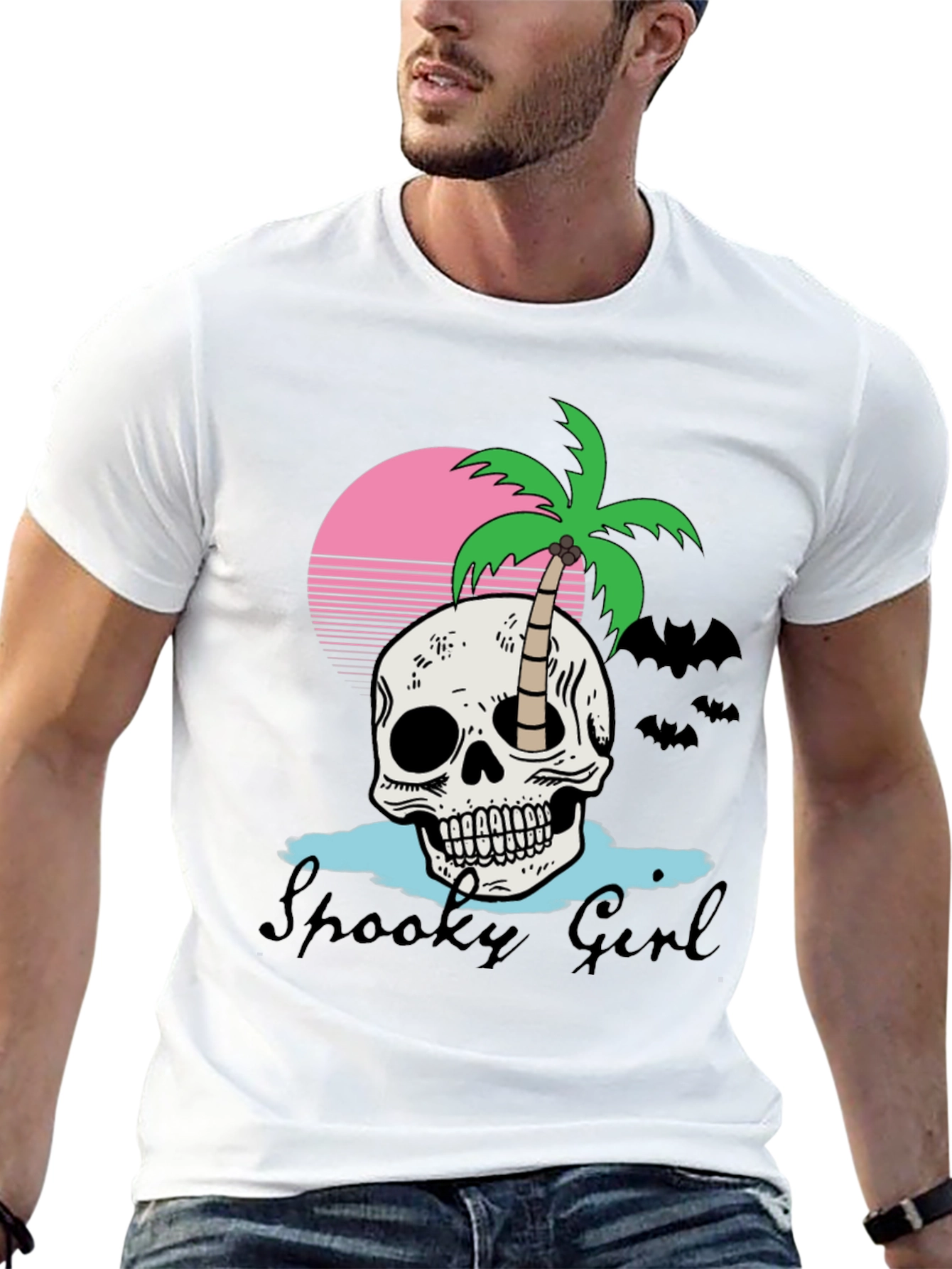 Spooky Girl Skull & Palm Tee - Halloween Style