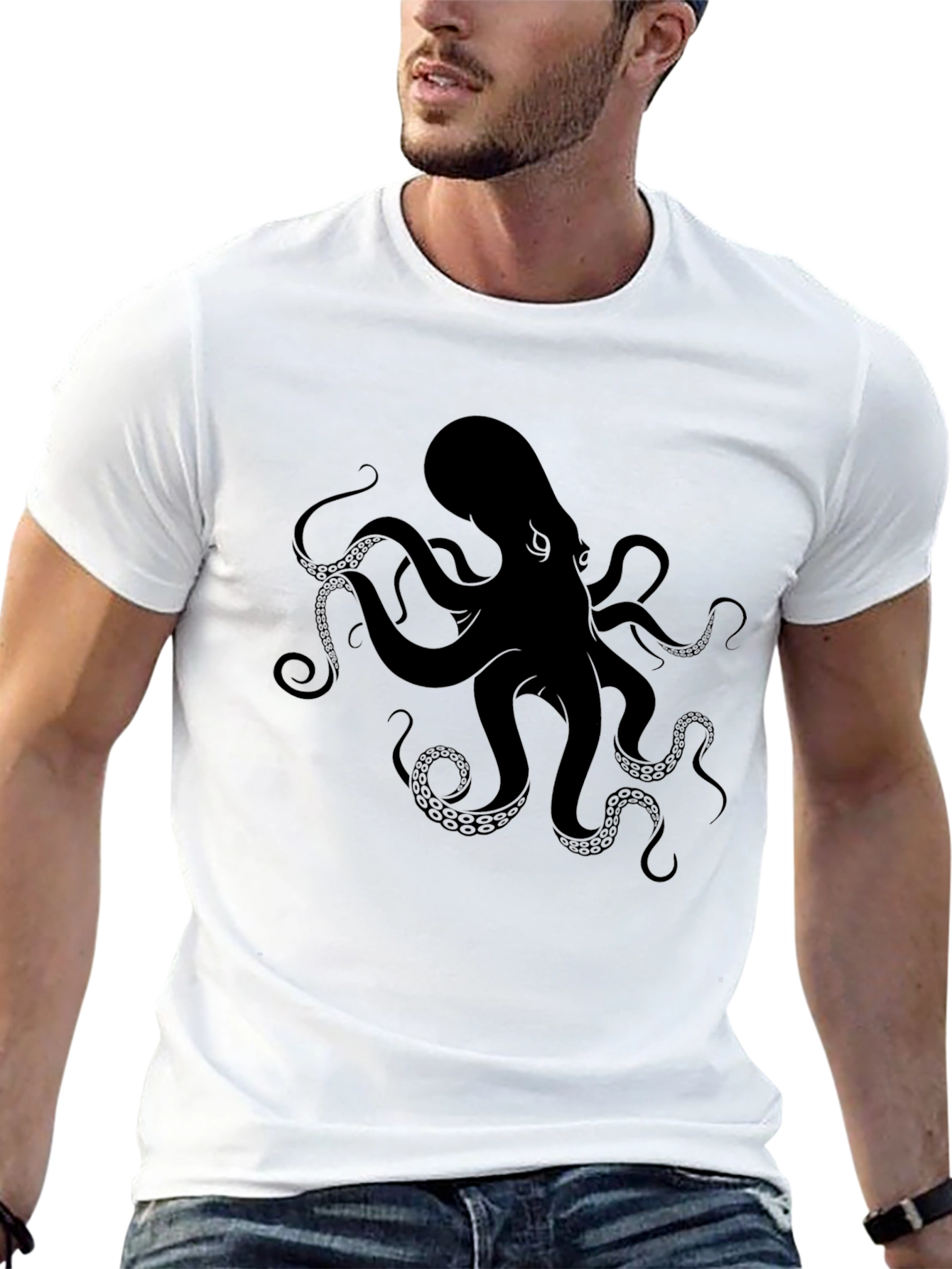 Mens Black Octopus Graphic Tee