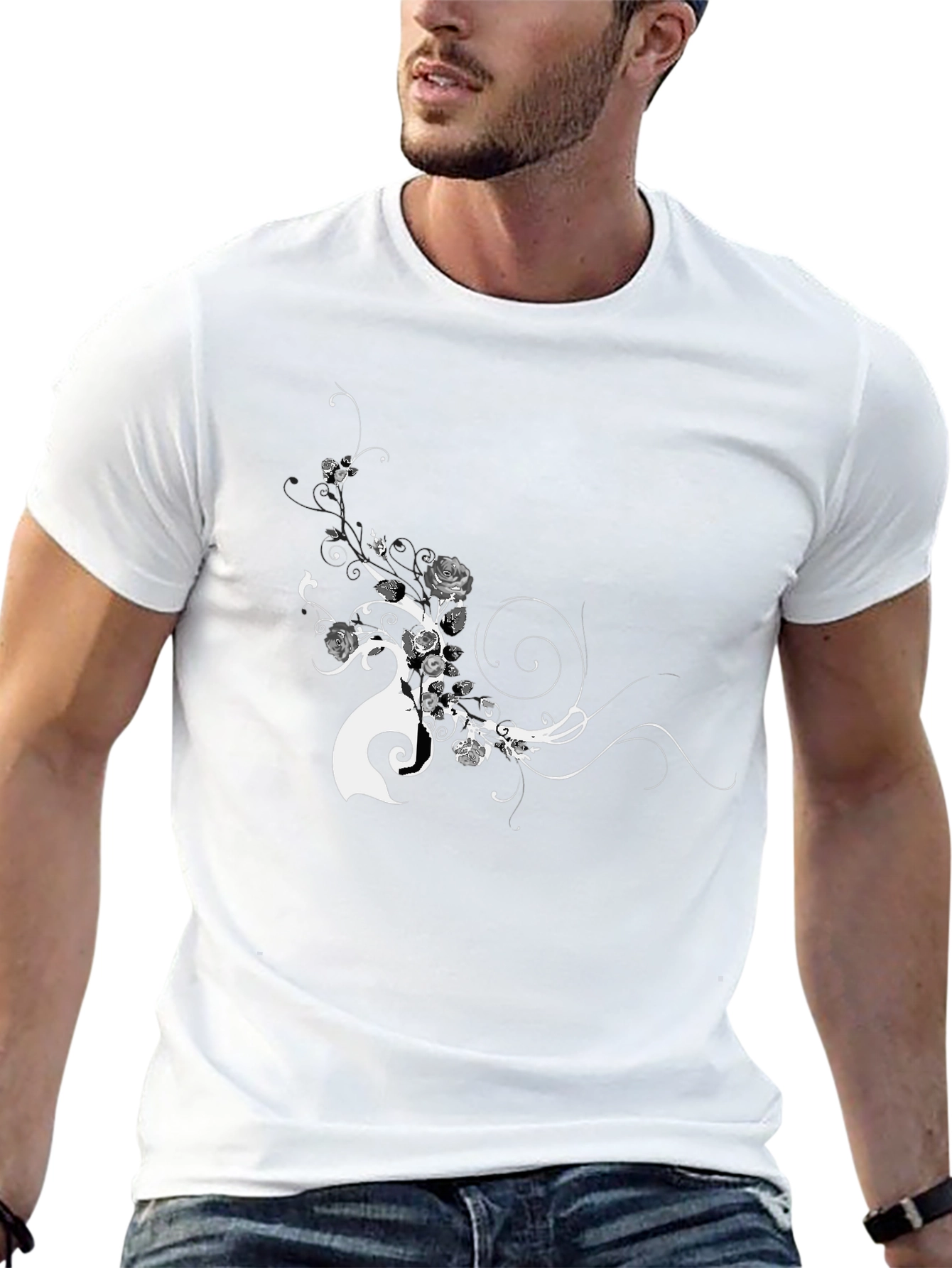 Black Floral Graphic Tee - Modern Style