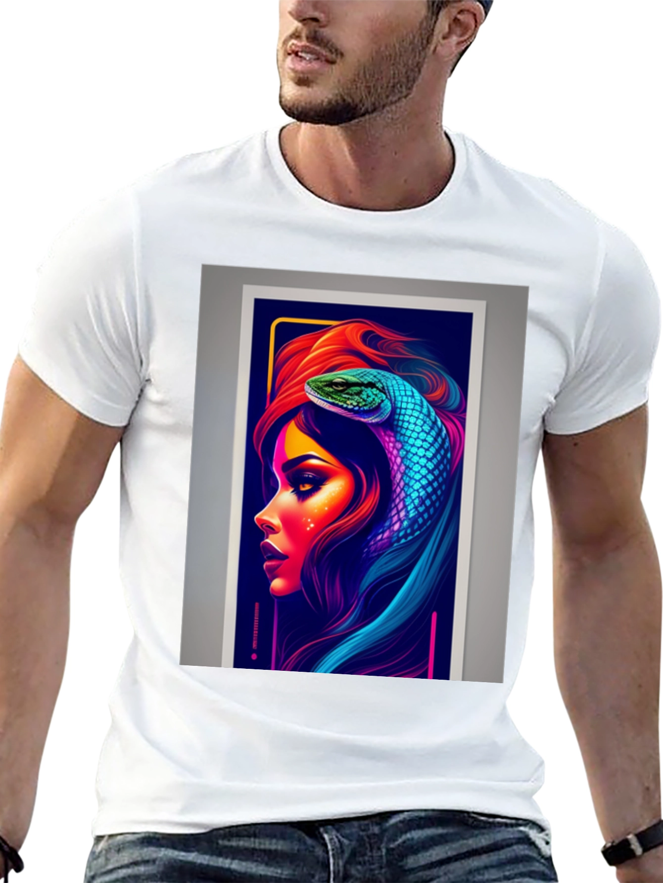 Neon Snake Woman Graphic Tee - Stylish & Unique