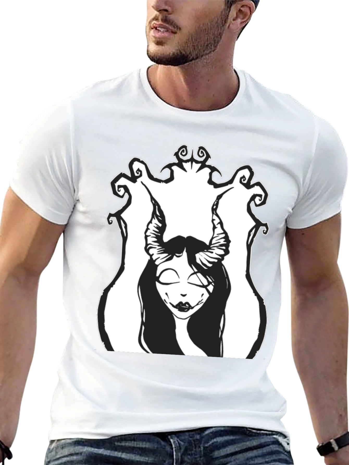 Black T-Shirt with Gothic Demon Girl Graphic