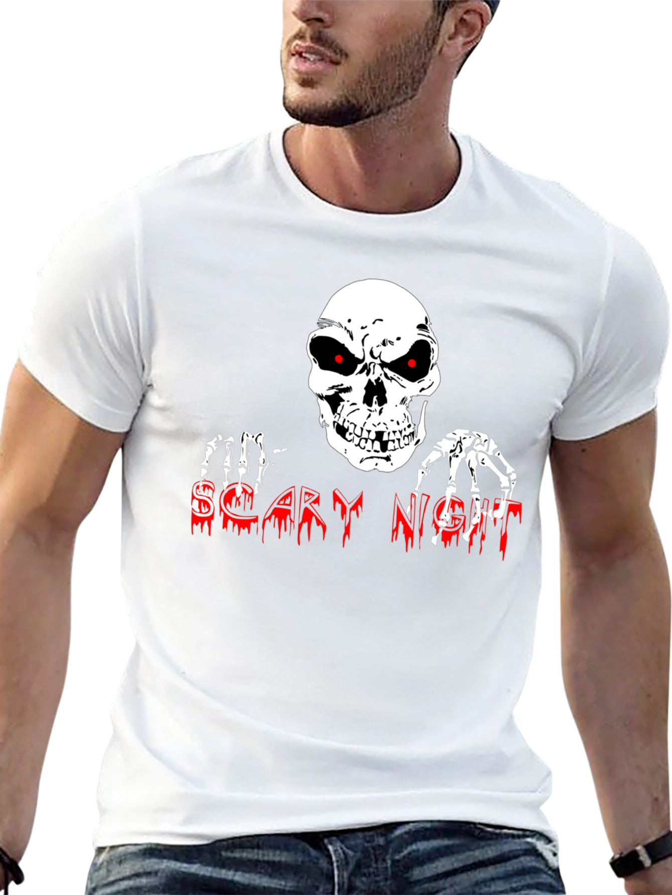 Scary Night Skeleton Graphic Tee - Halloween Shirt