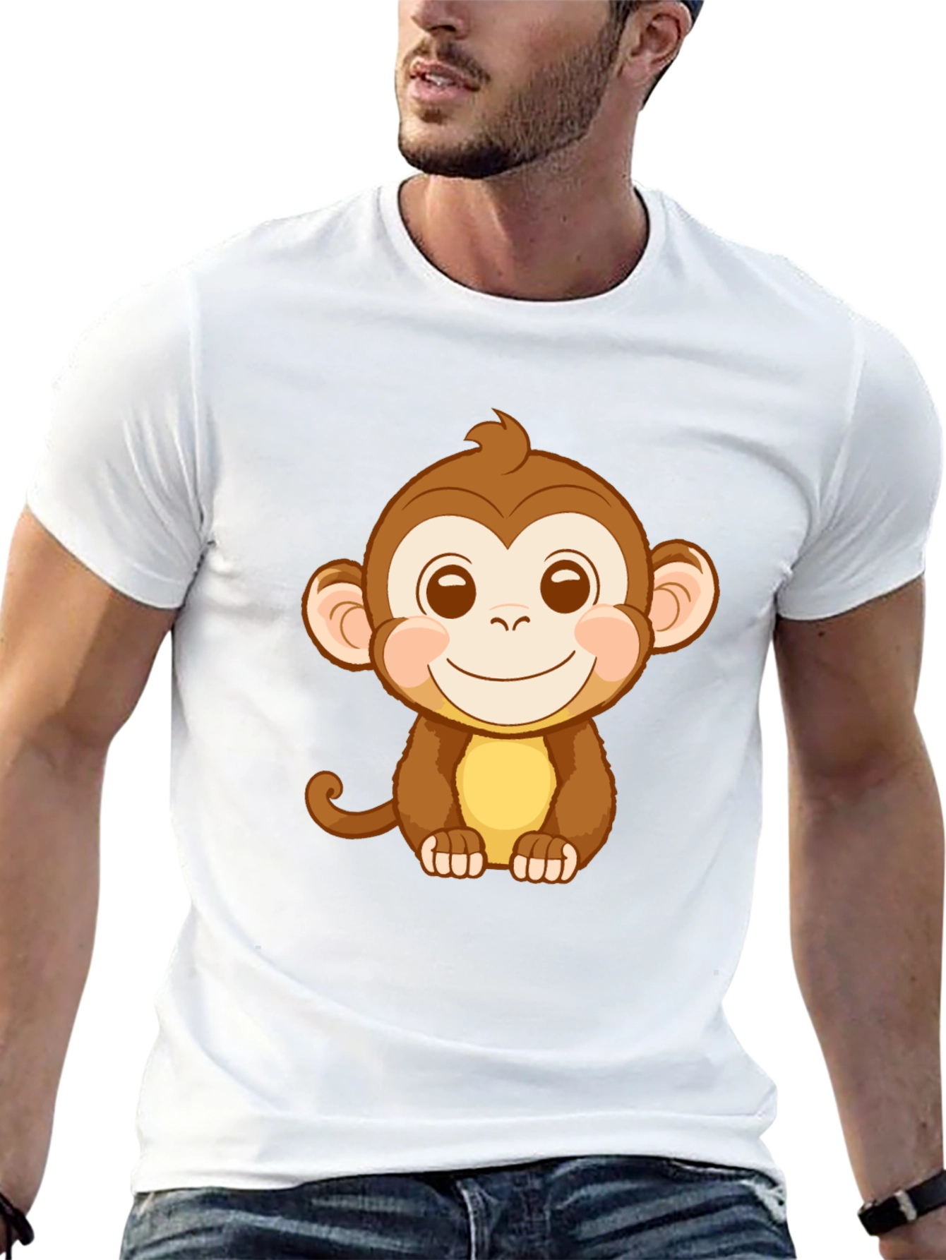 Cute Monkey Graphic Tee - Black