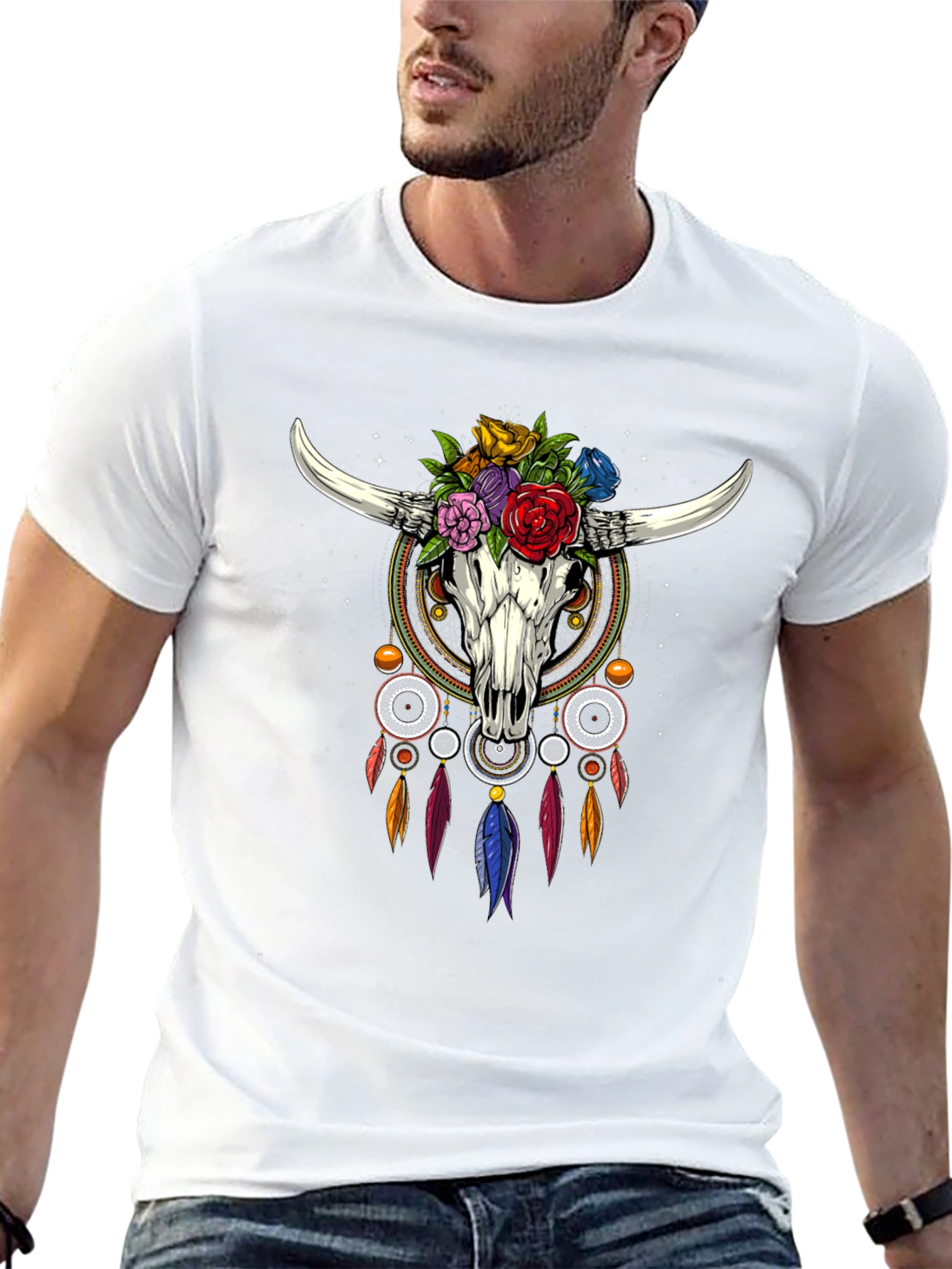 Boho Bull Skull Dreamcatcher Graphic Tee