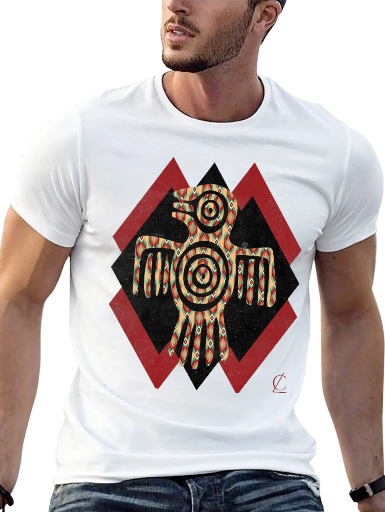 Aztec Eagle Graphic Tee - Black Crew Neck Shirt