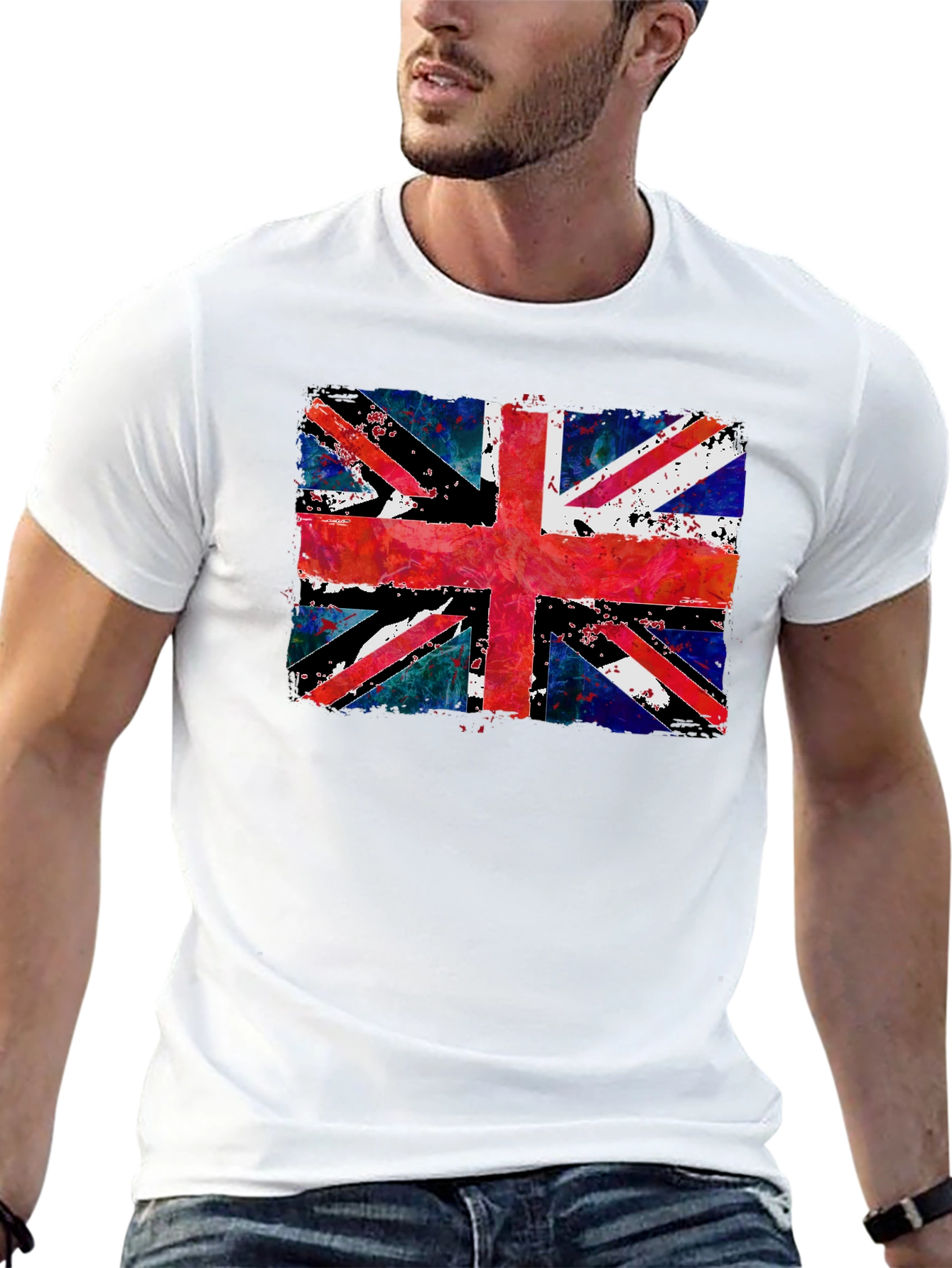 Union Jack Grunge Graphic Print Black T-Shirt