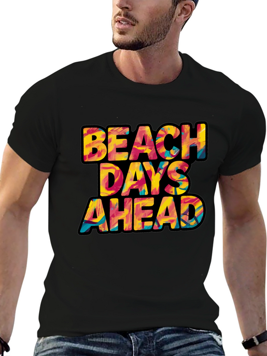 Beach Days Ahead Graphic Tee - Black Cotton T-Shirt