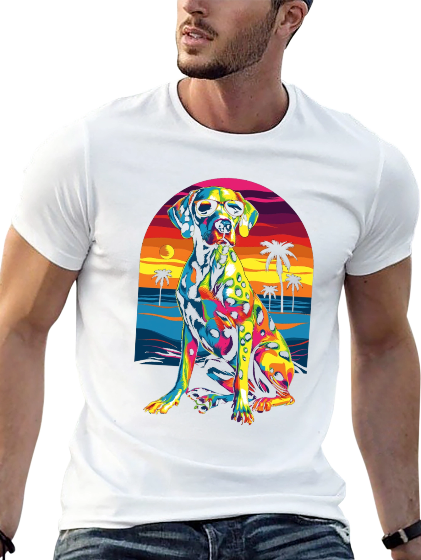 Cool Dalmatian Beach Sunset Graphic Tee
