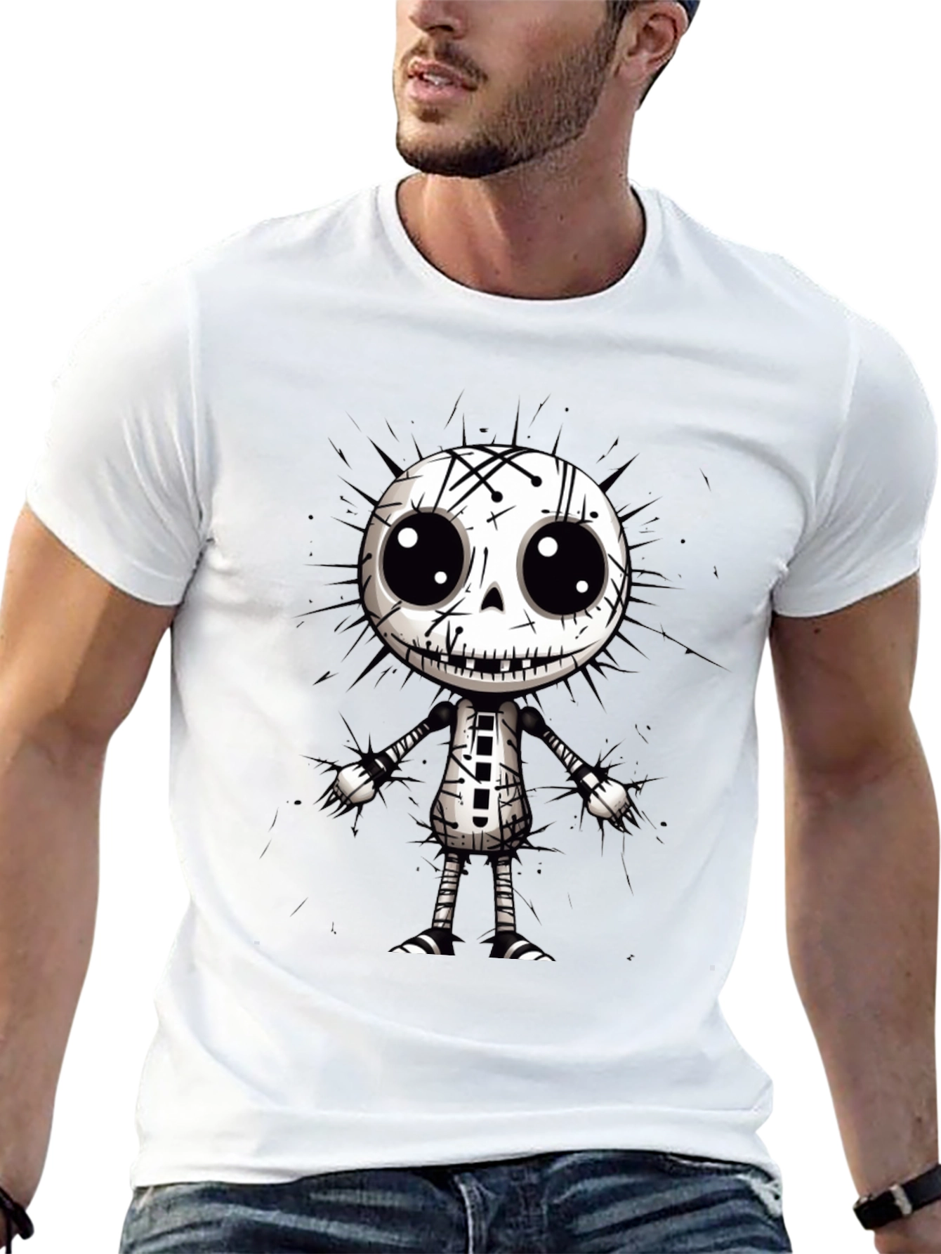 Cartoon Skeleton Graphic Black T-Shirt