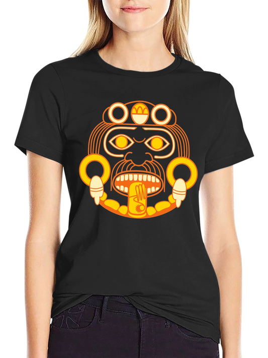 Aztec Sun God Graphic Black T-Shirt
