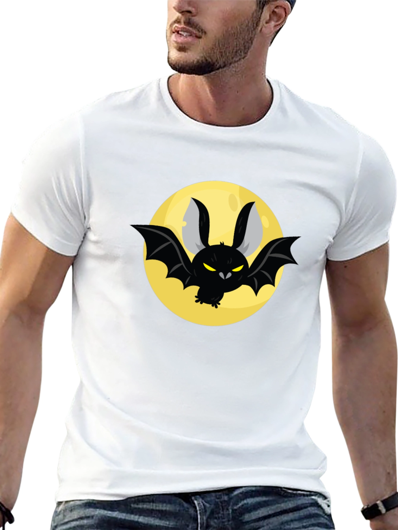 Spooky Bat Moon Graphic Black Tee