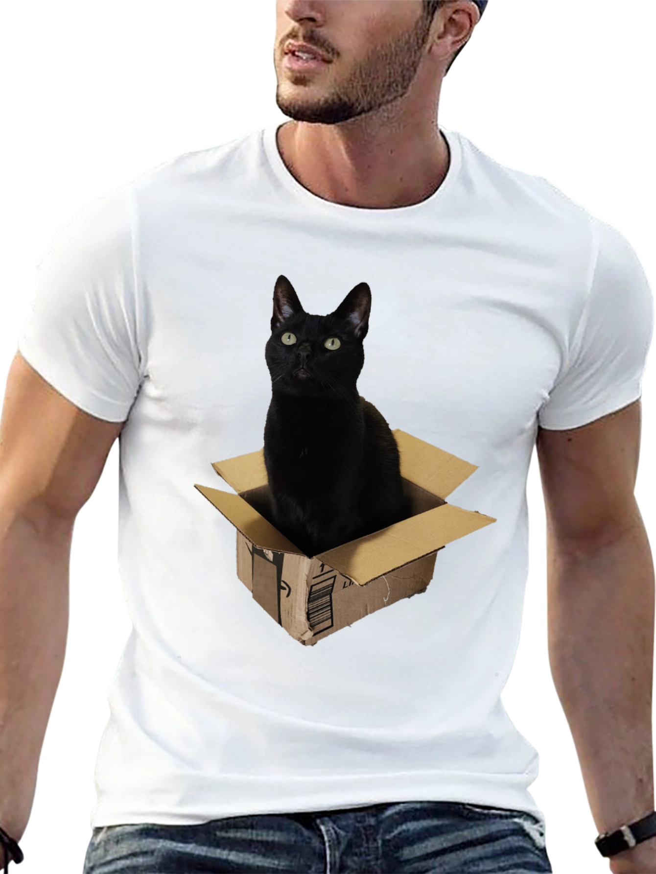 Black Cat in Box Graphic T-Shirt