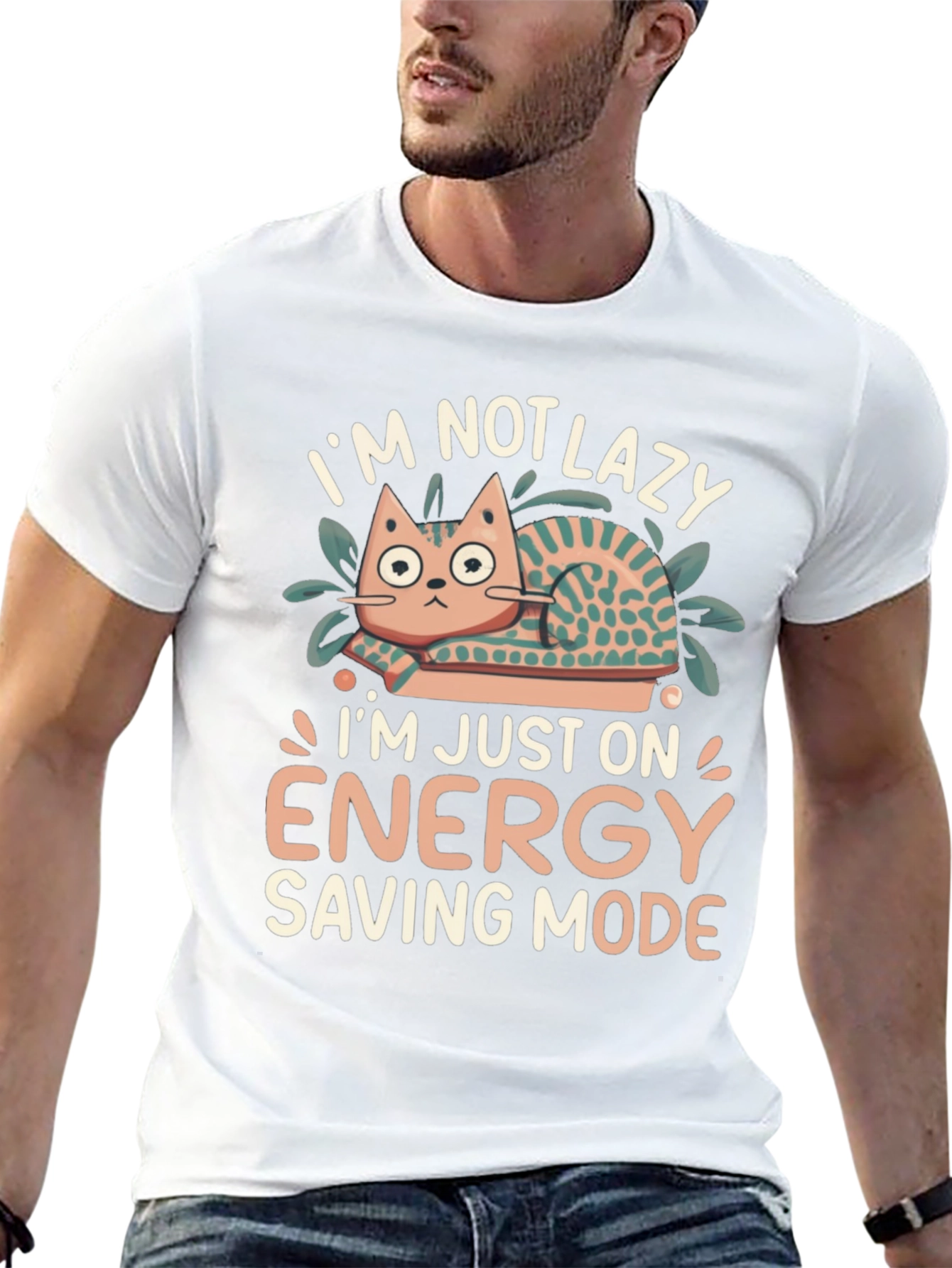Lazy Cat Energy Saving Mode Graphic T-Shirt