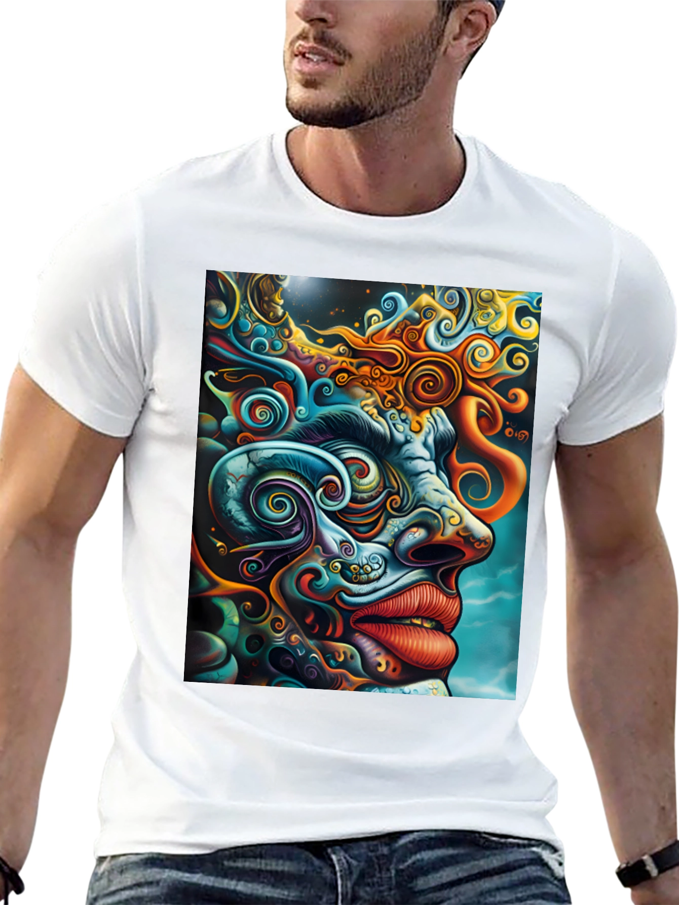 Psychedelic Face Graphic Tee - Vibrant Art