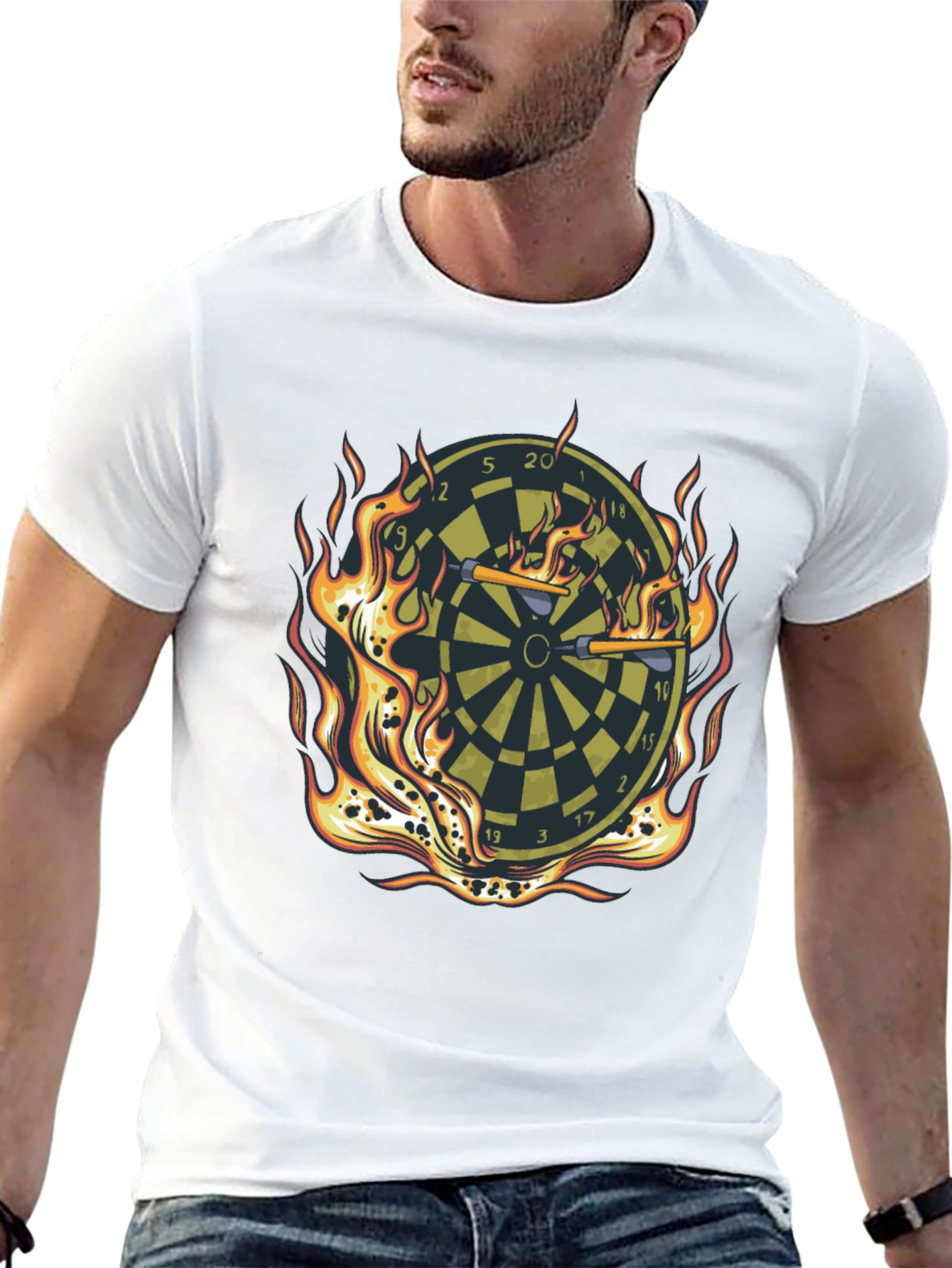 Fiery Dartboard Graphic Tee - Black Cotton T-Shirt
