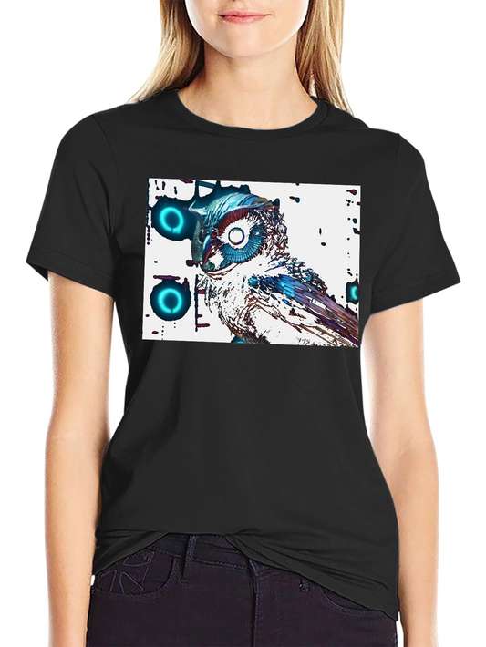 Abstract Owl Graphic Tee - Cool Black T-Shirt