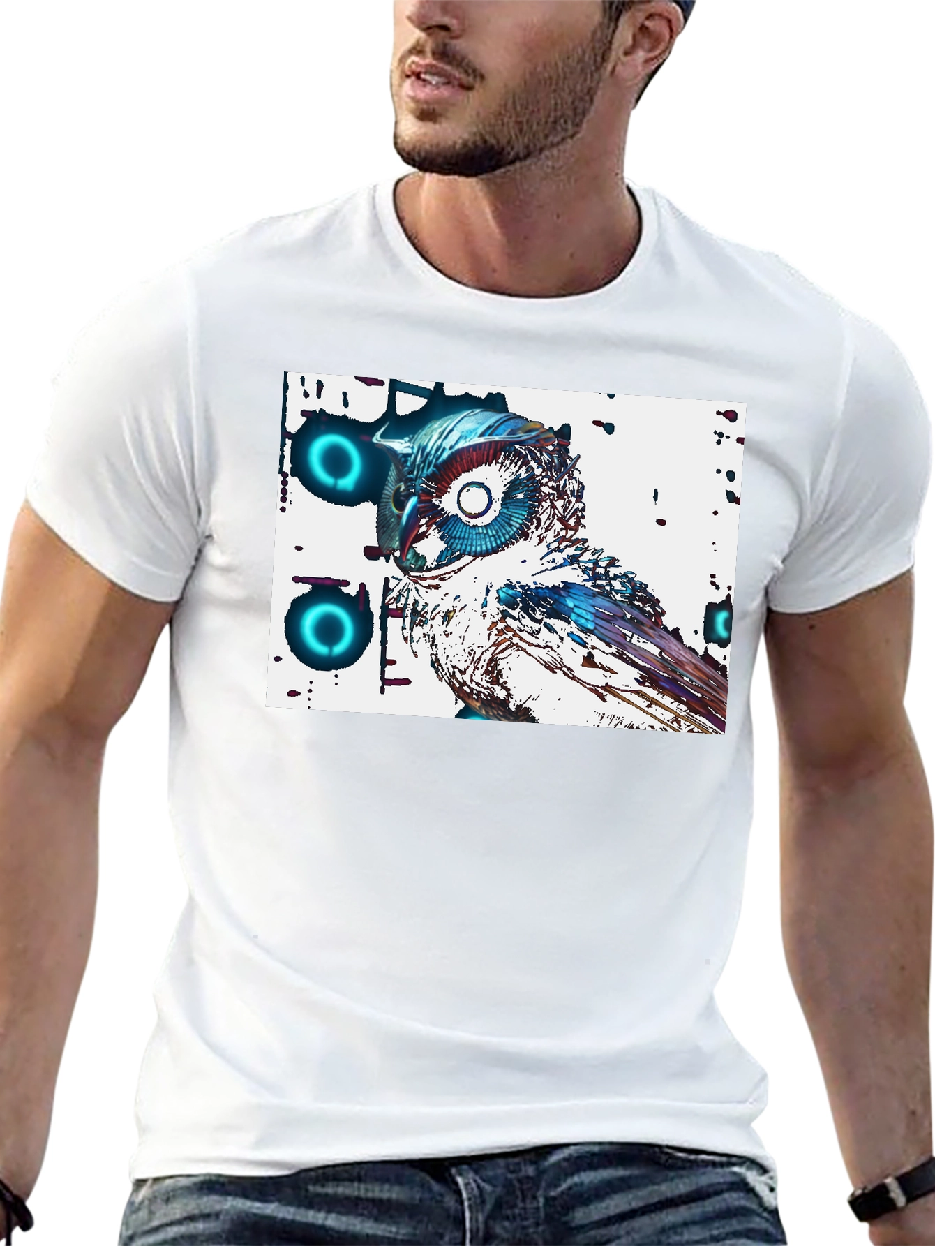 Abstract Owl Graphic Tee - Cool Black T-Shirt