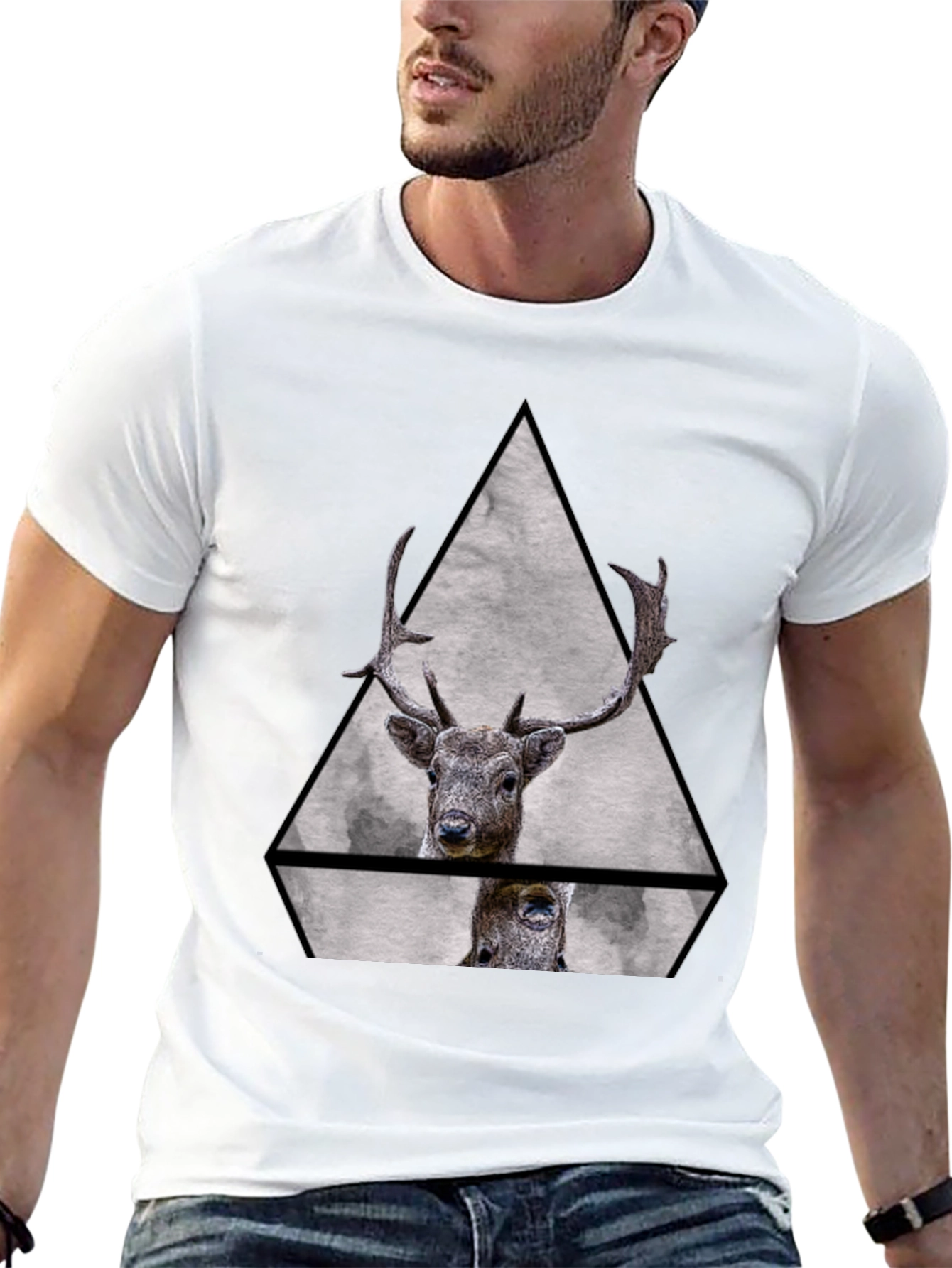 Geometric Deer Graphic Tee - Black Unisex T-Shirt