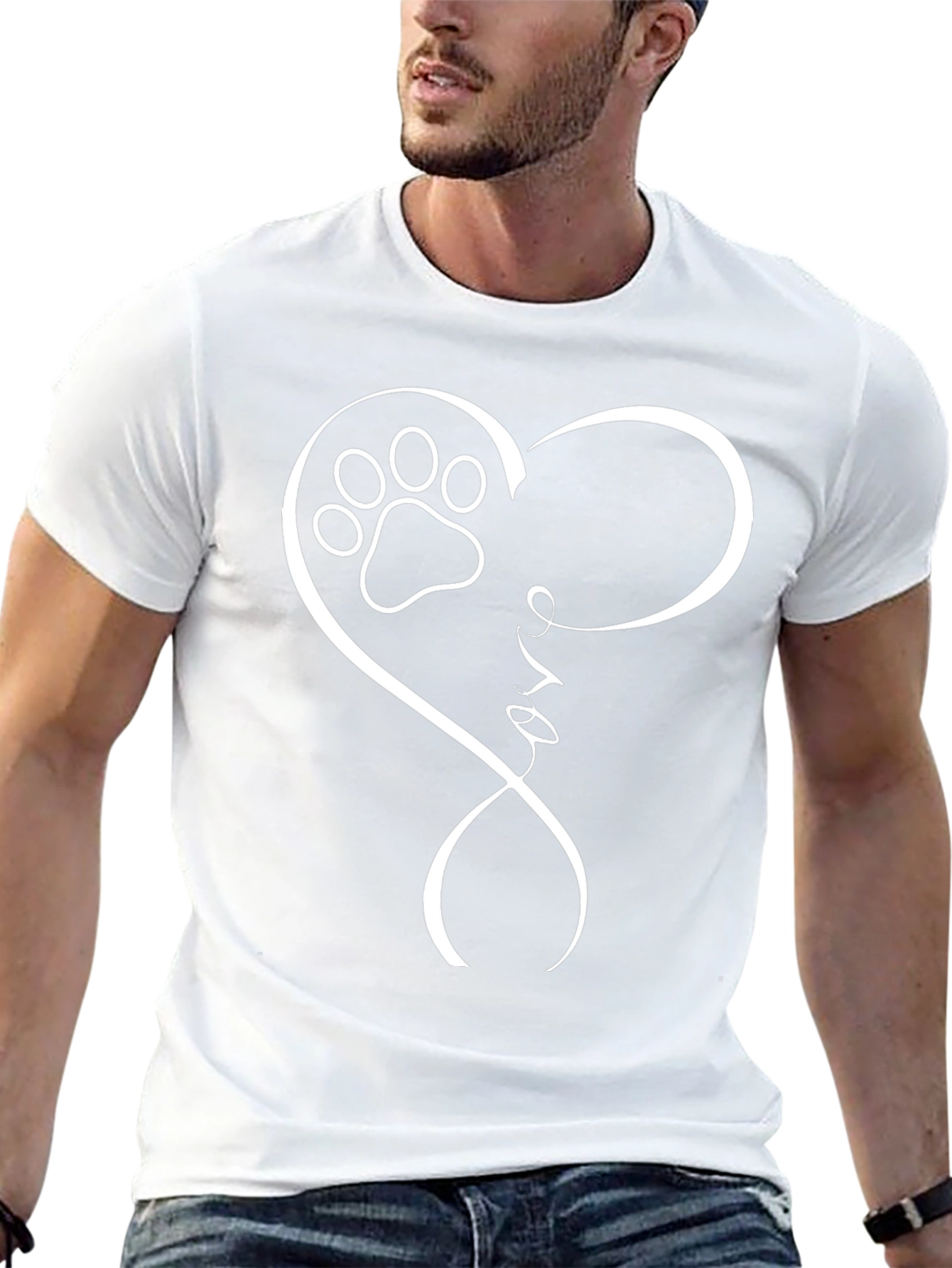 Love Paw Print Heart T-Shirt - Black