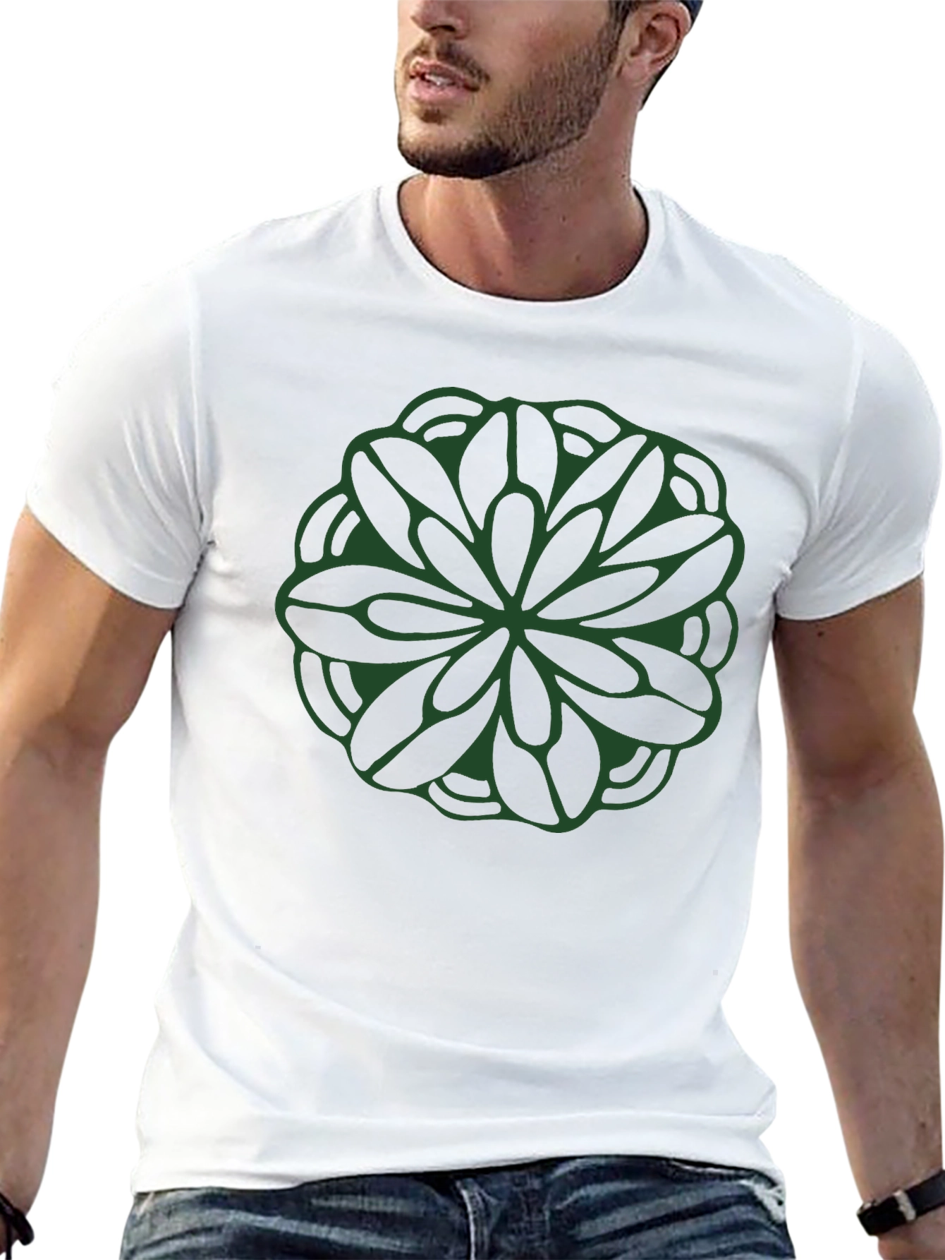 Green Mandala Graphic Black T-Shirt