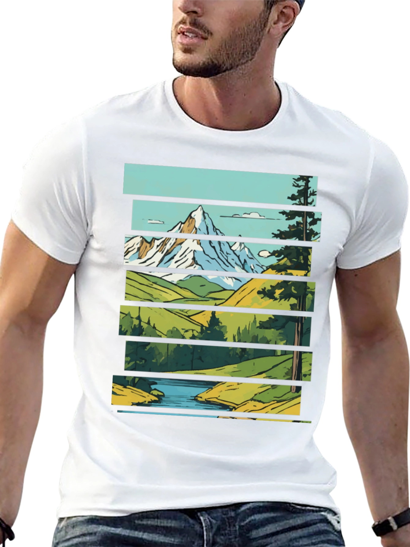 Scenic Landscape Graphic Tee - Mountain & River Print