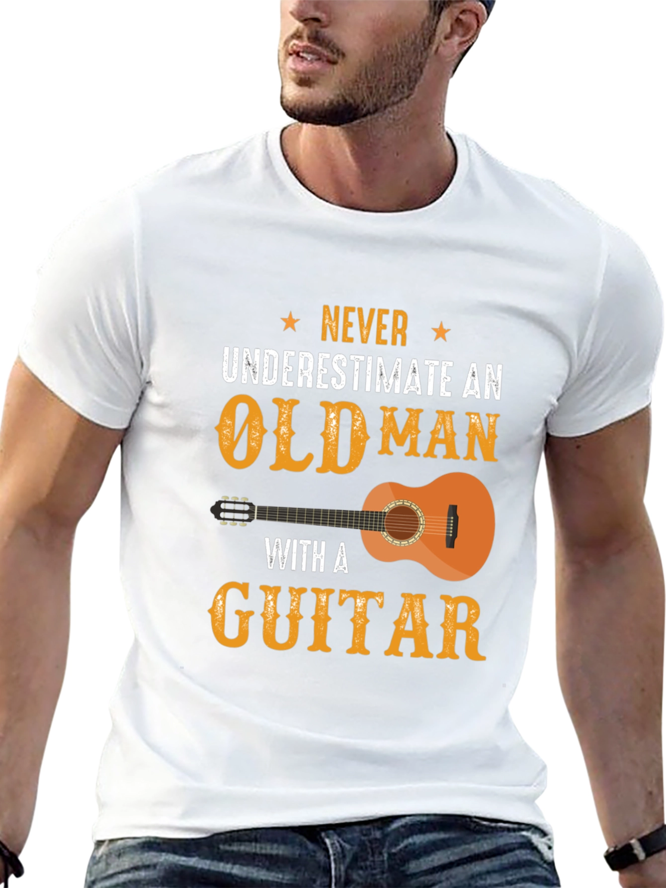 Never Underestimate Old Man with Guitar Graphic Tee