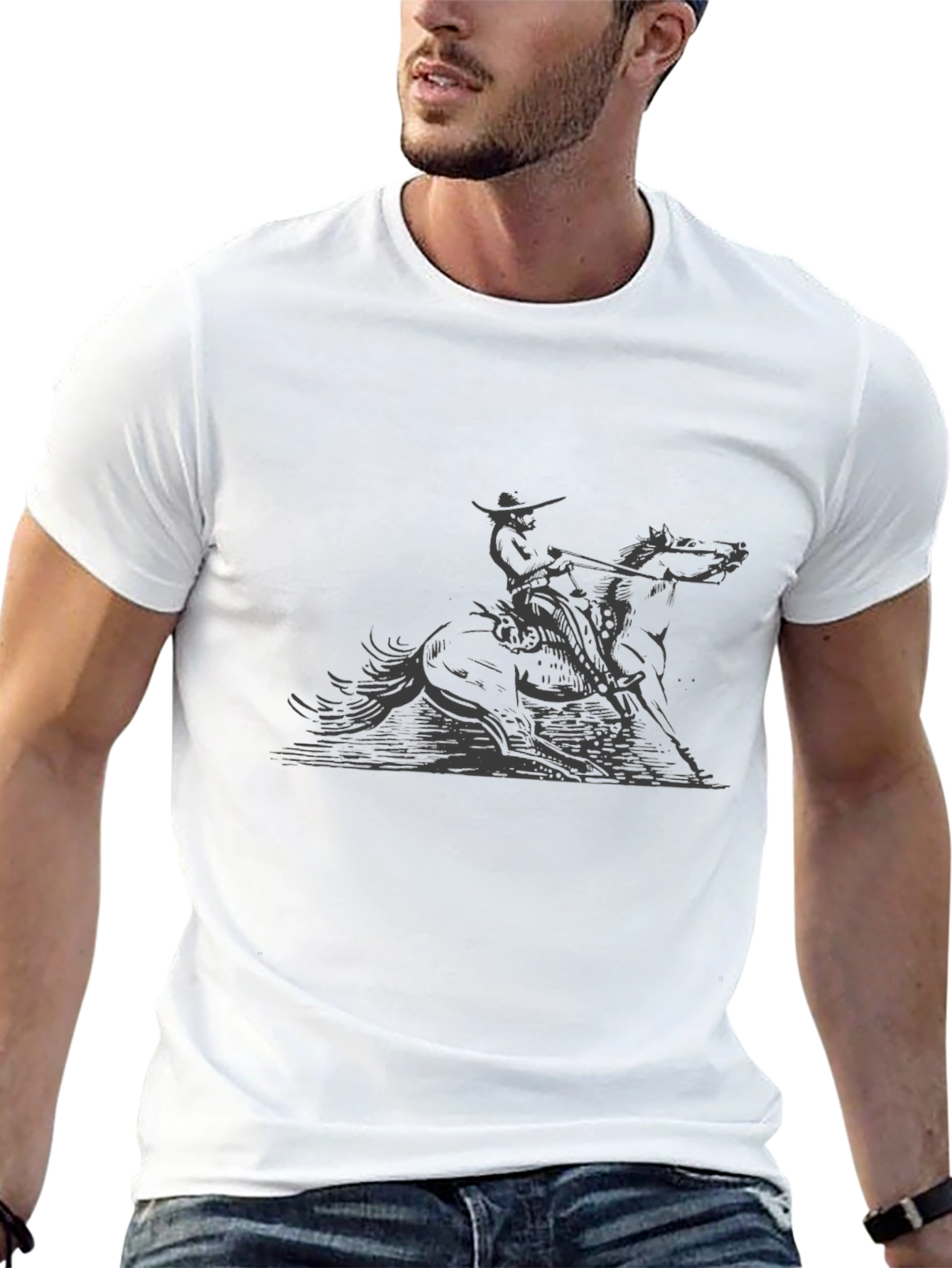 Cowboy Horseback Riding Graphic Tee - Black