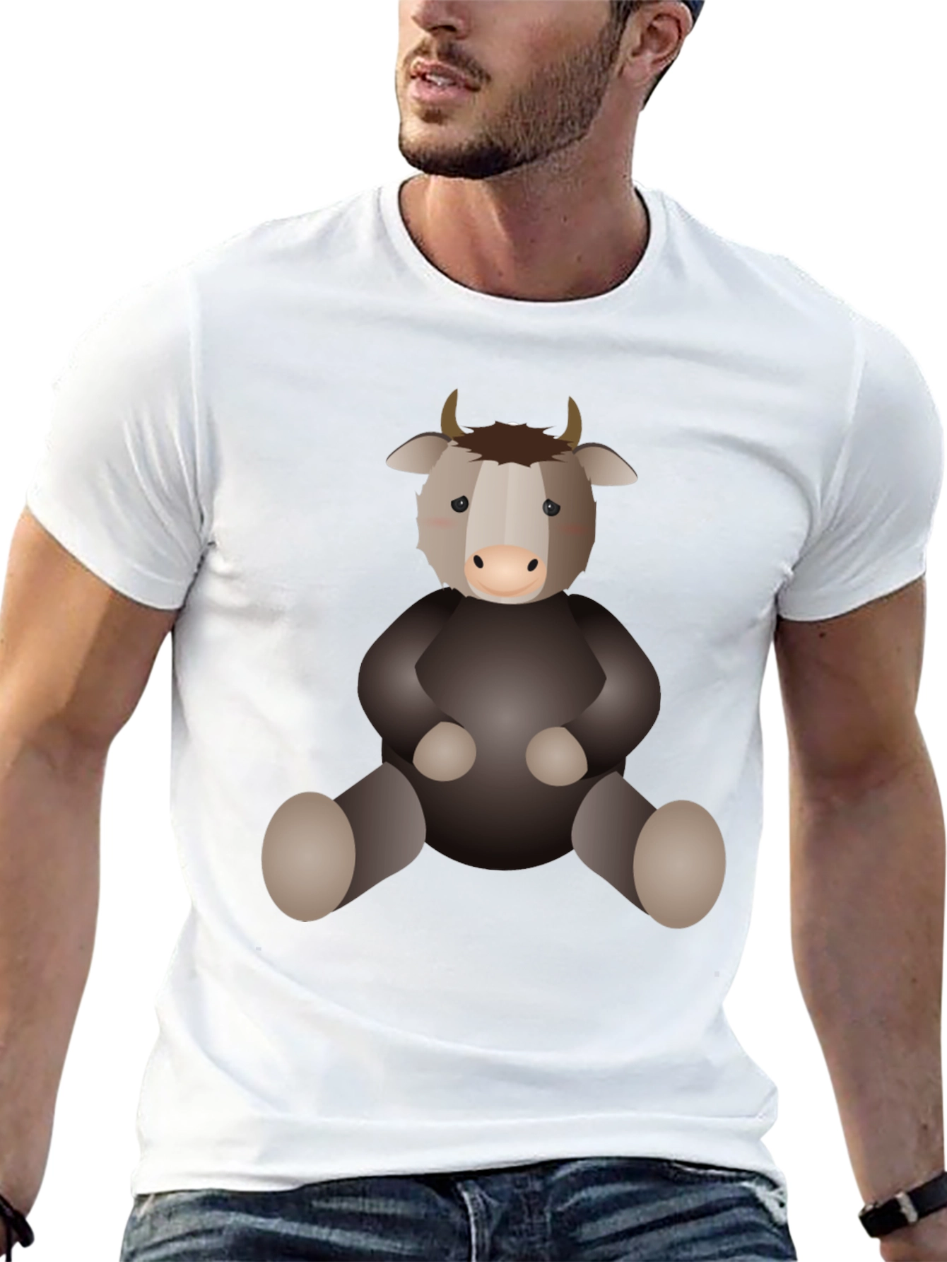Cute Cartoon Yak Black T-Shirt