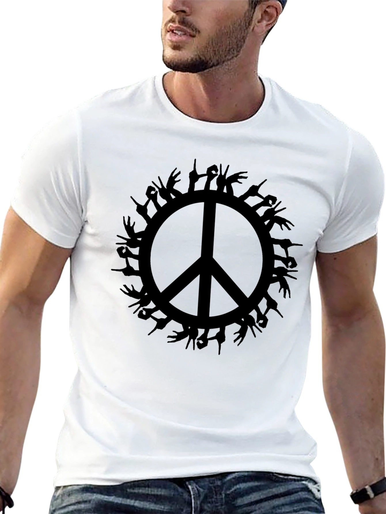 Peace Sign Hand Symbol Black T-Shirt