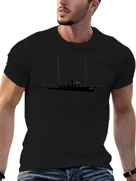 Black T-Shirt with Ship Silhouette Graphic