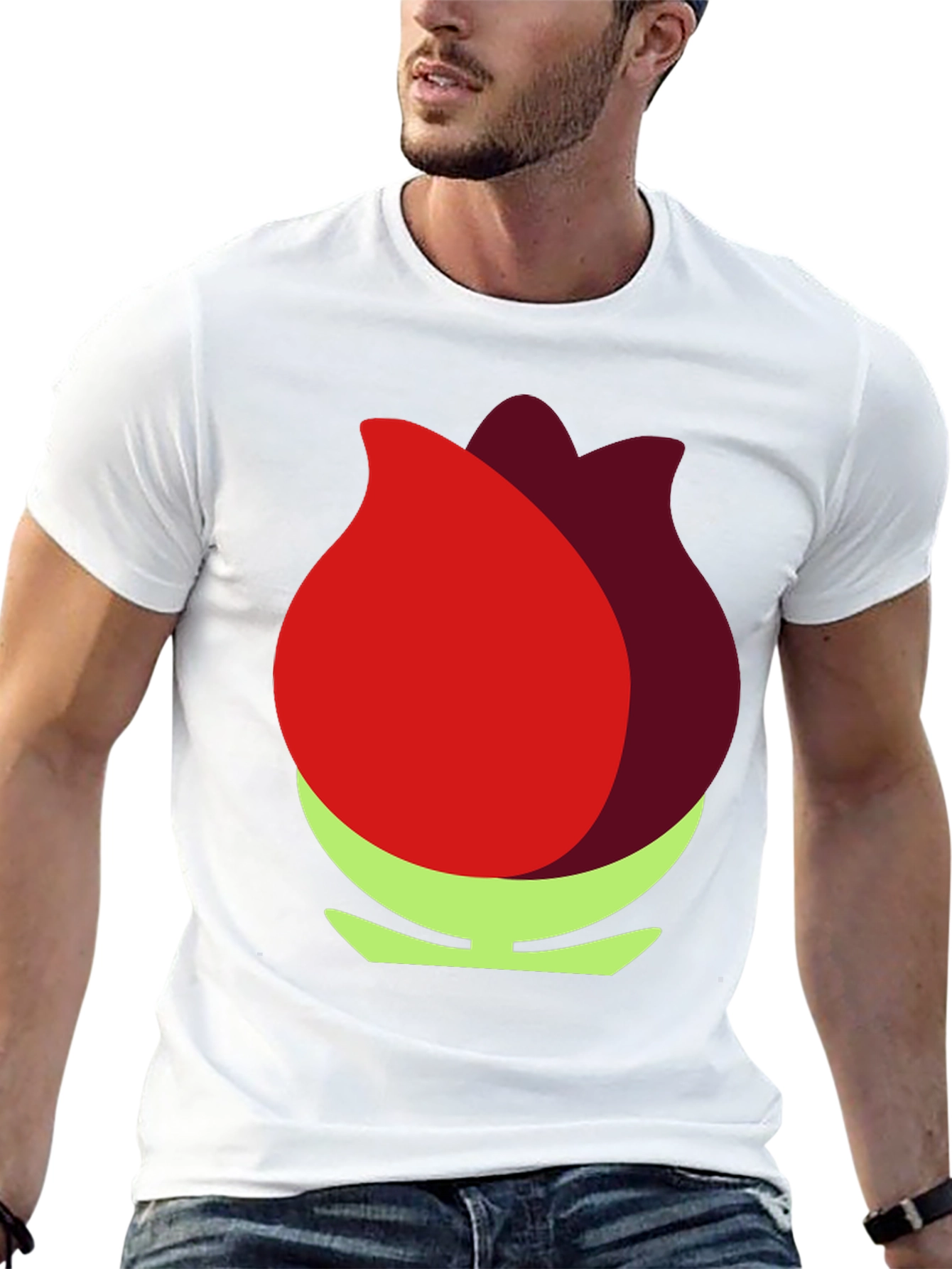 Red Flower Graphic Black T-Shirt