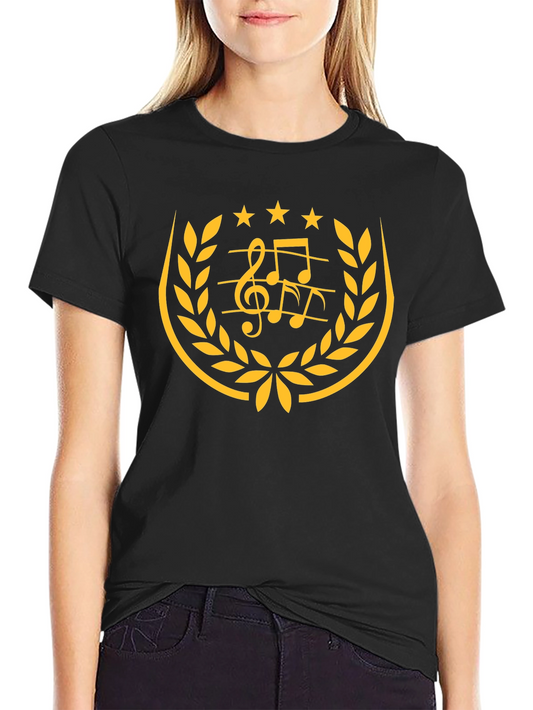 Music Note Laurel Wreath Graphic Black T-Shirt
