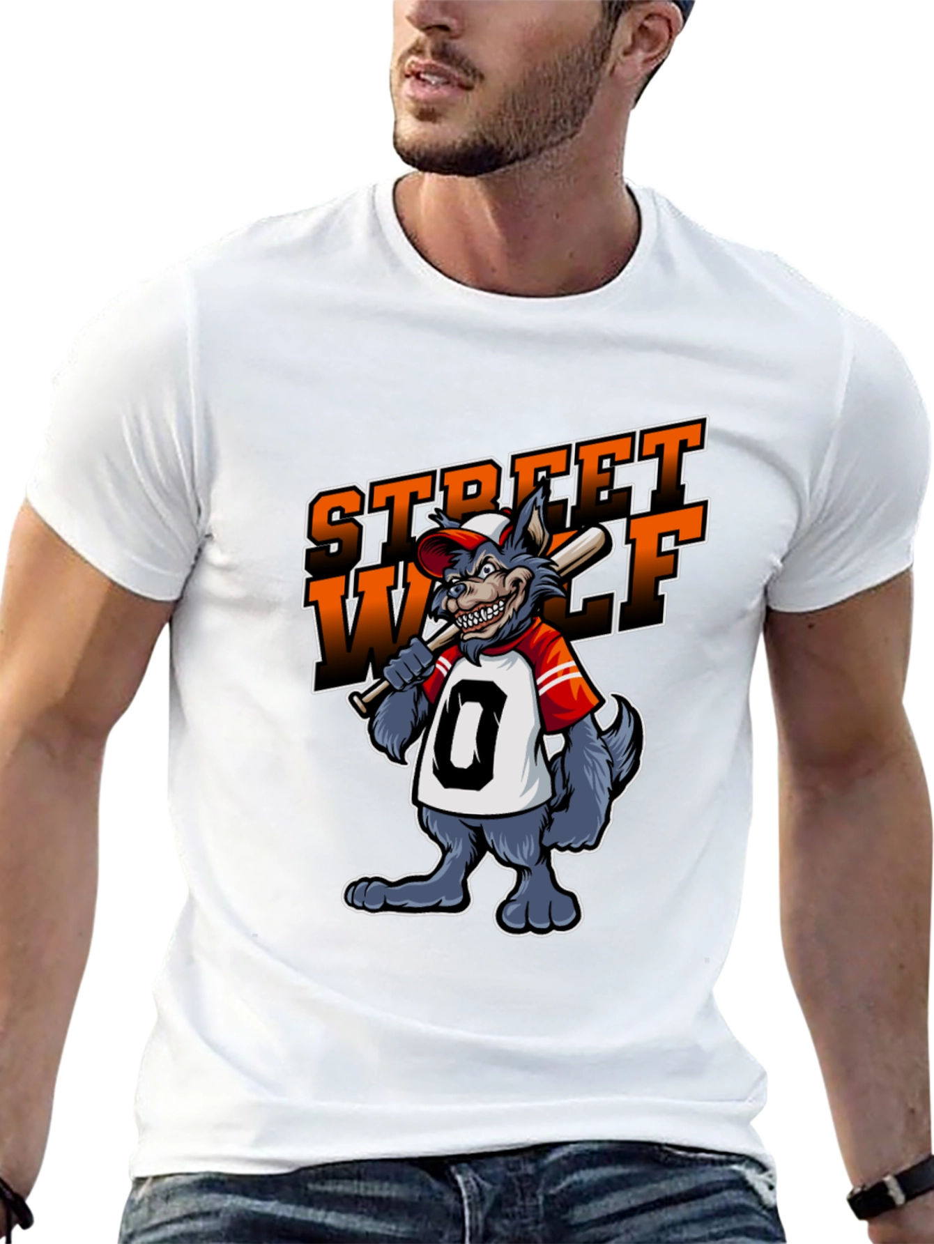 Street Wolf Graphic T-Shirt - Baseball Style