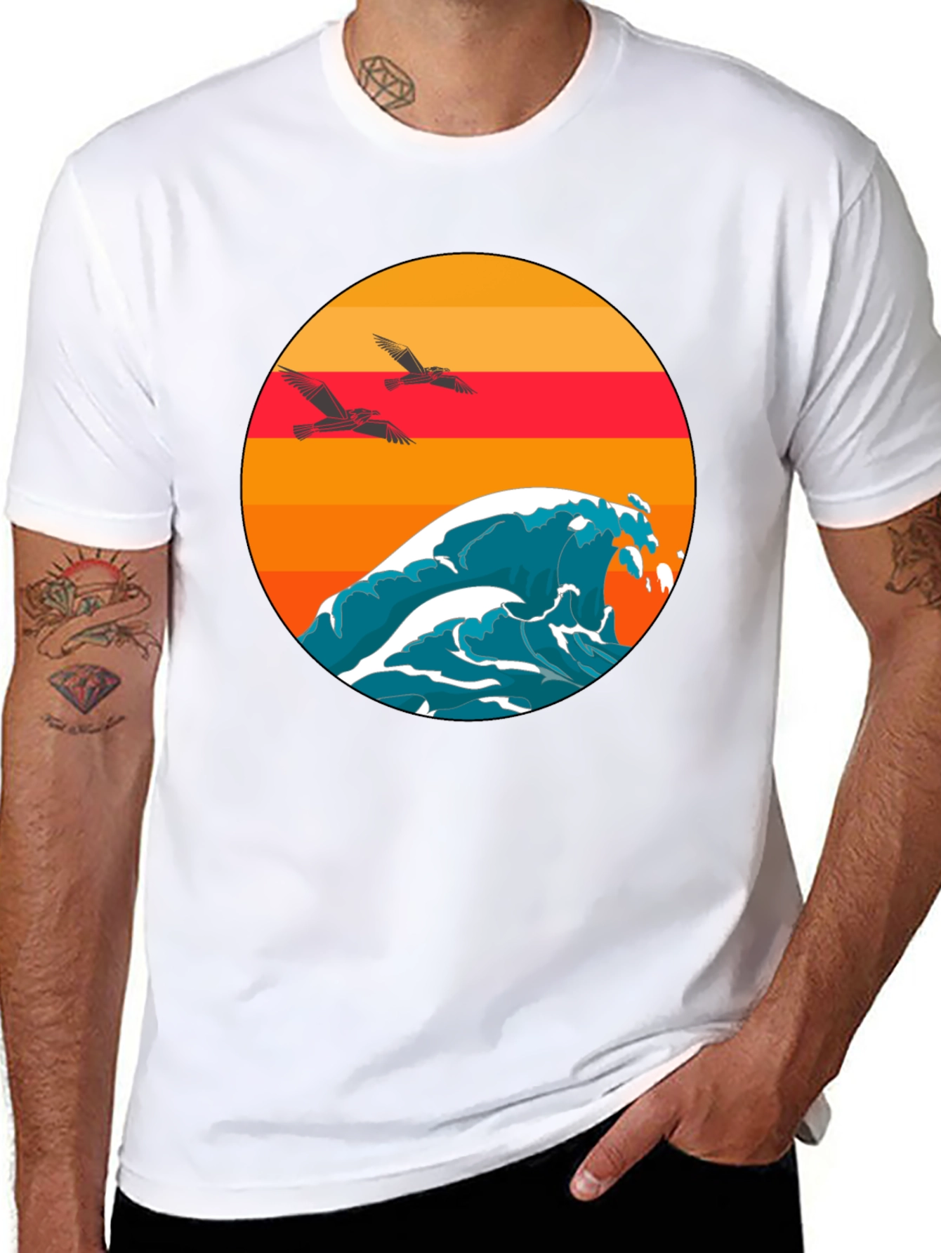 Sunset Wave Graphic Tee - Black Cotton Comfort