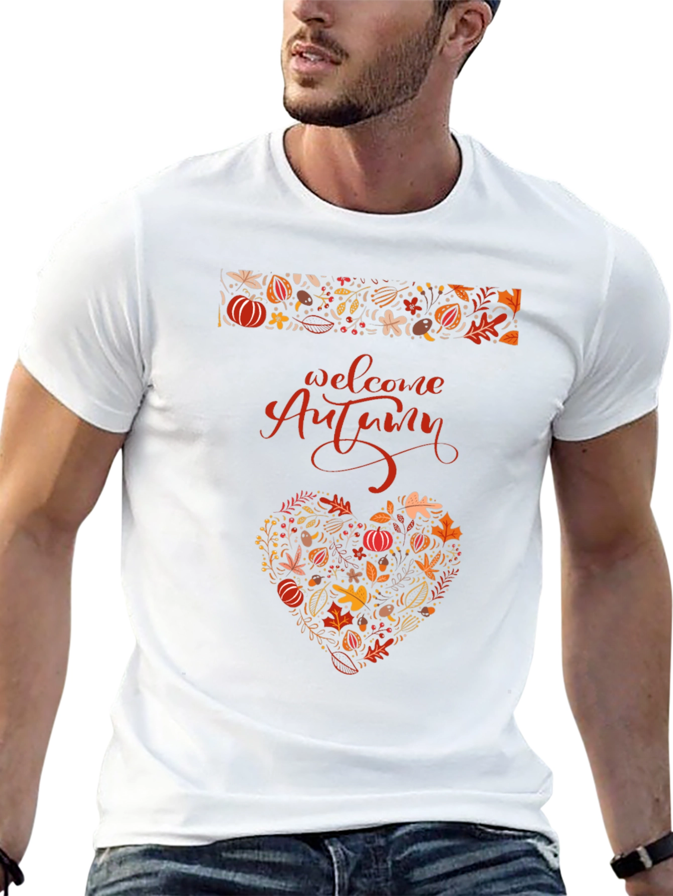 Welcome Autumn Heart Graphic Tee - Fall Season Shirt