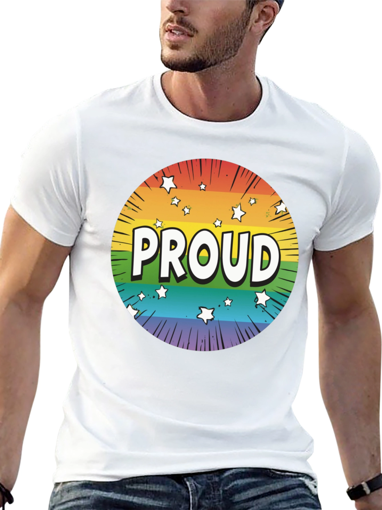 Pride Proud T-Shirt - Rainbow Starburst Design