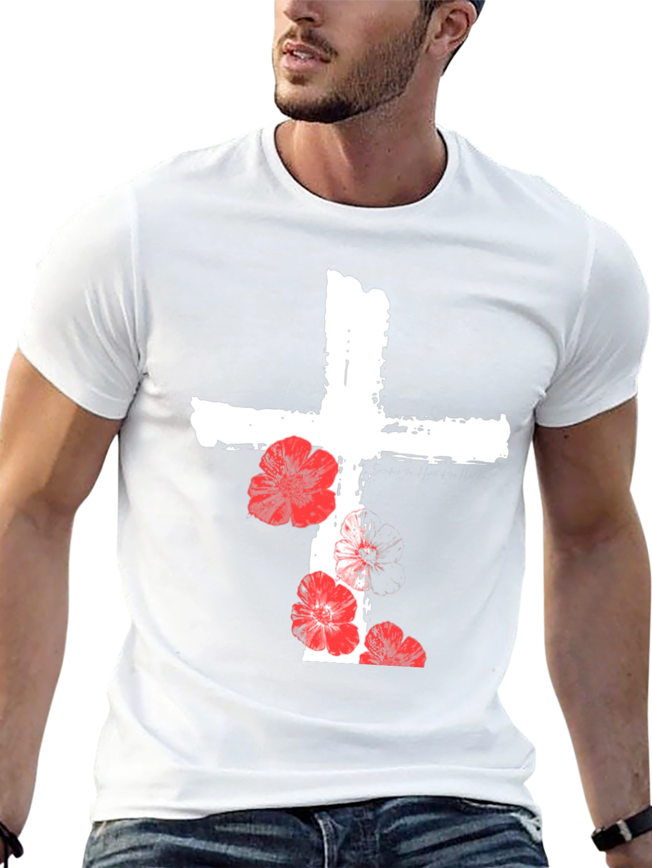 Floral Cross Graphic T-Shirt - Black