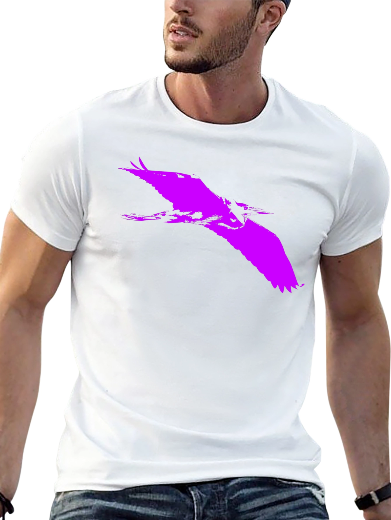 Bold Purple Heron Silhouette on Black Tee