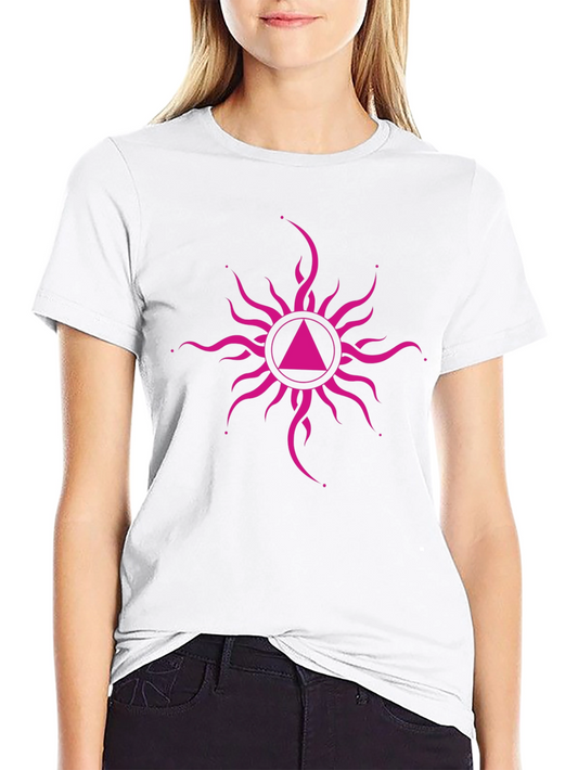 Black T-Shirt with Pink Geometric Sunburst Design