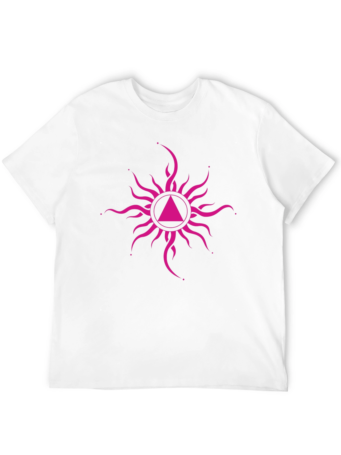 Black T-Shirt with Pink Geometric Sunburst Design