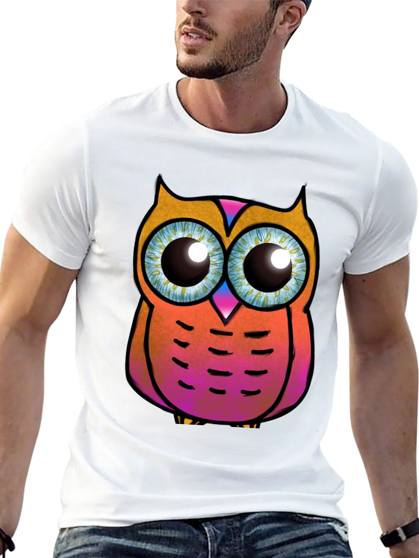 Funky Owl Graphic Tee - Black Cotton T-Shirt