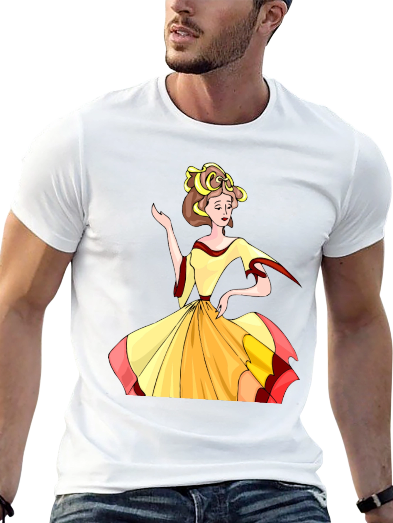 Cartoon Lady Print Black T-Shirt