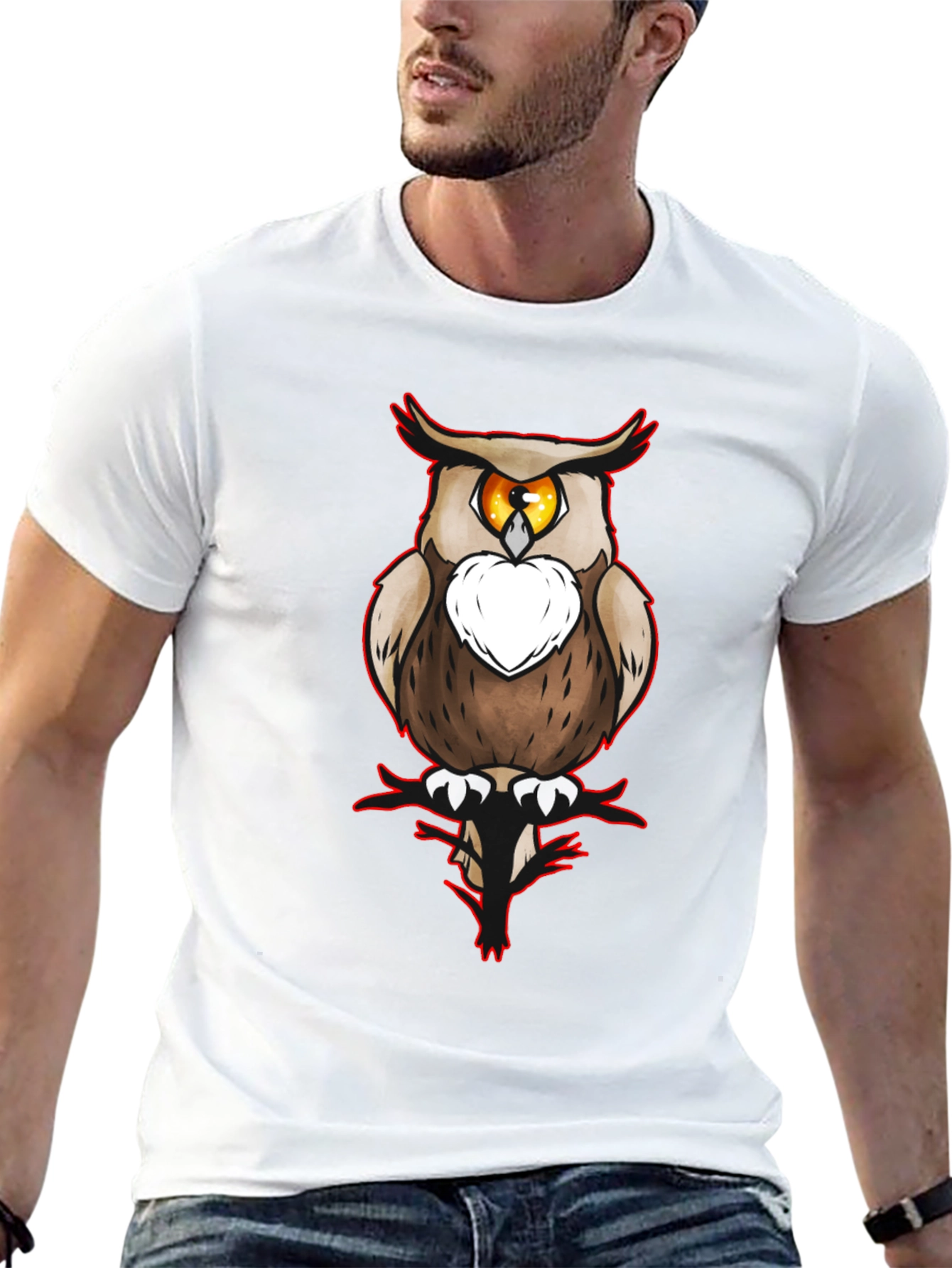Owl Graphic Print Black T-Shirt for Men