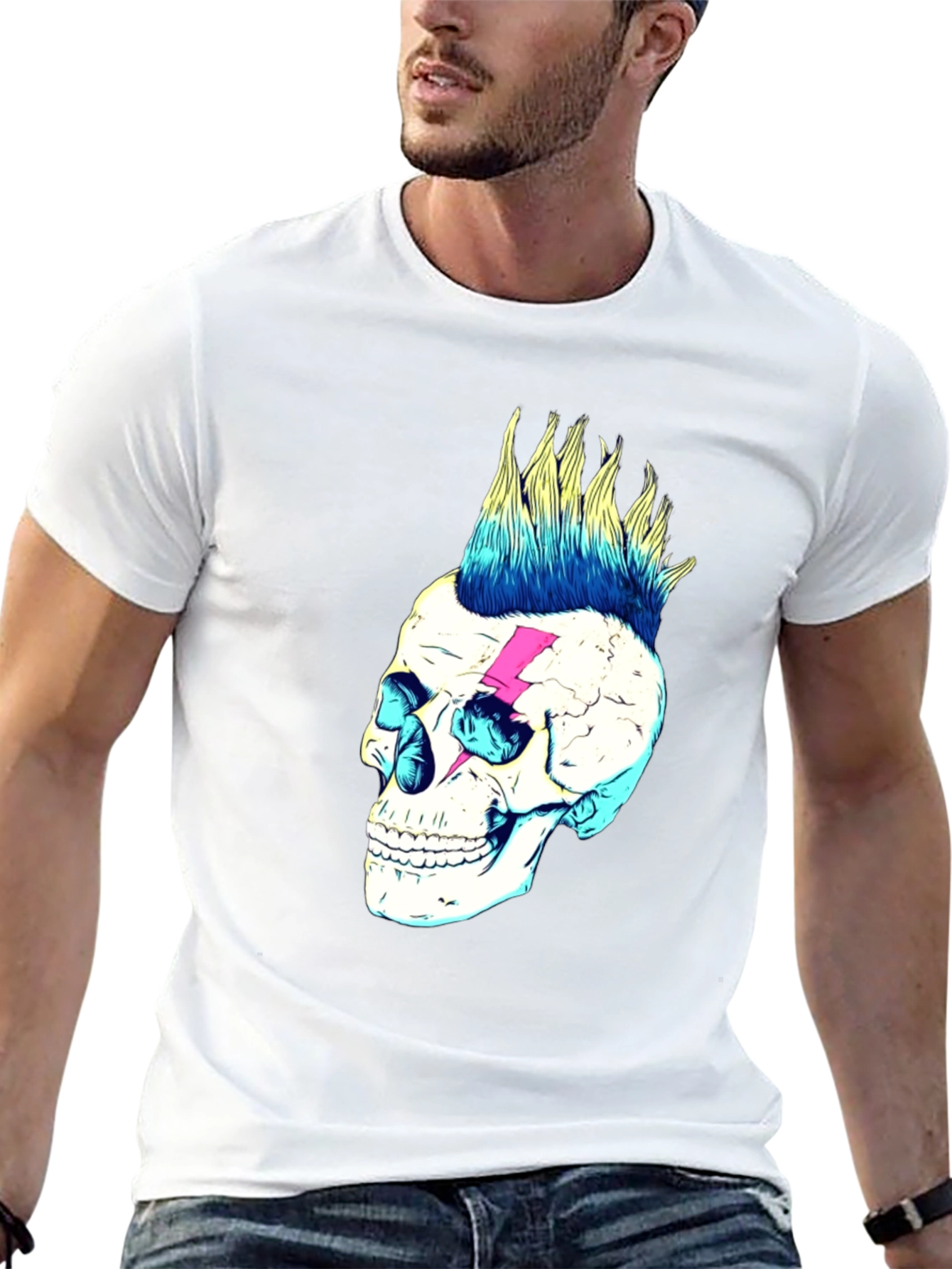 Skull Lightning Bolt Graphic Tee - Black