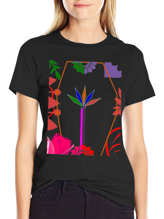Abstract Floral Graphic Black T-Shirt
