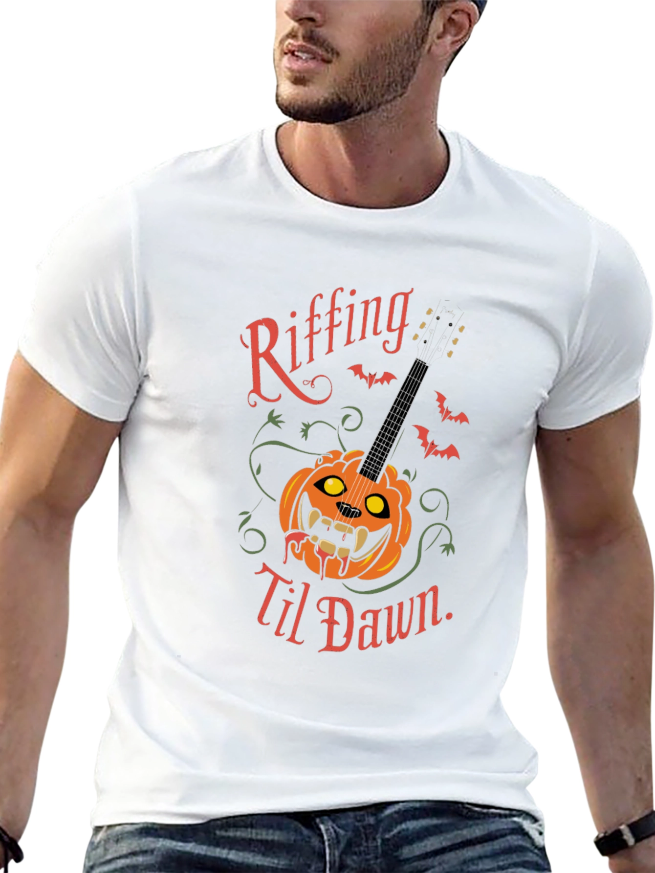 Riffing Til Dawn Halloween Guitar T-Shirt